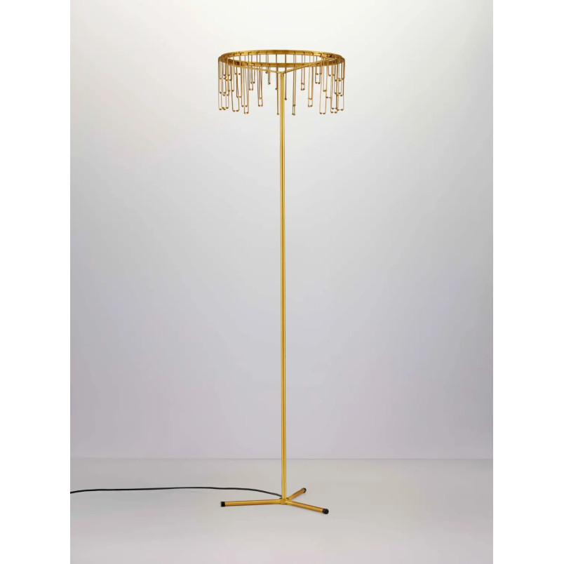 Lampa podłogowa metalowa designerska Mars LED 3000K 140cm złoty mosiądz