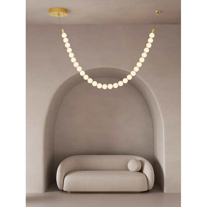 Lampa wisząca szklane kule Moti Long LED 3000K 116cm opal / złoty