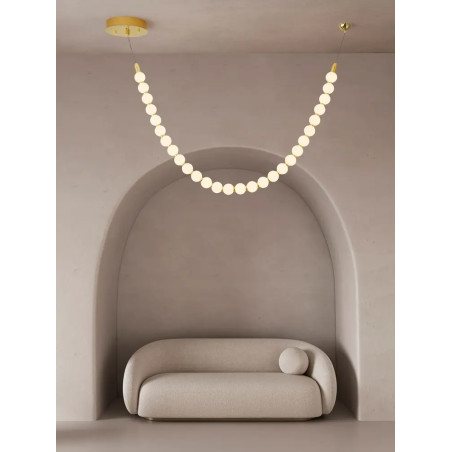 Lampa wisząca szklane kule Moti Long LED 3000K 116cm opal / złoty