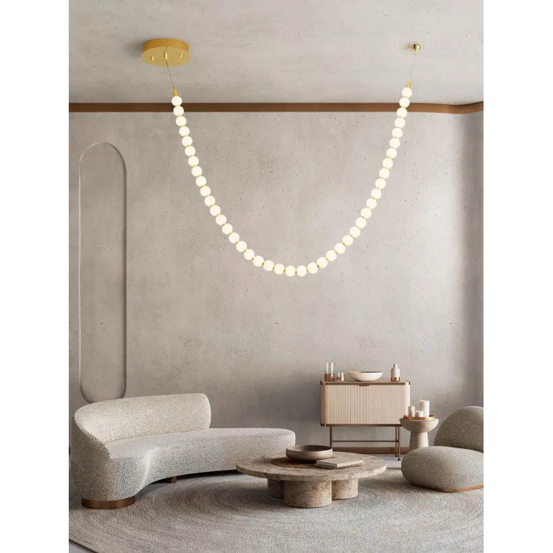 Lampa wisząca szklane kule Moti Long LED 3000K 115cm opal / złoty