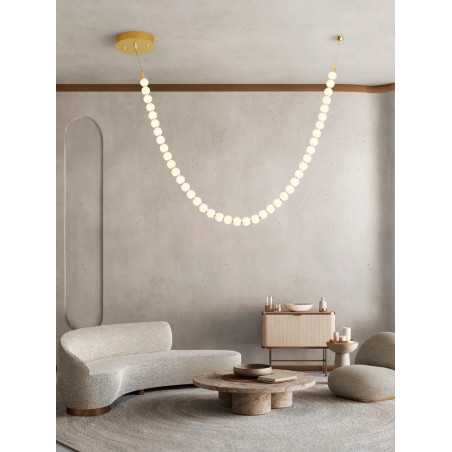 Lampa wisząca szklane kule Moti Long LED 3000K 115cm opal / złoty