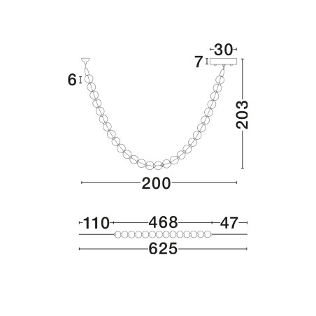 Lampa wisząca szklane kule Moti Long LED 3000K 200cm opal / złoty