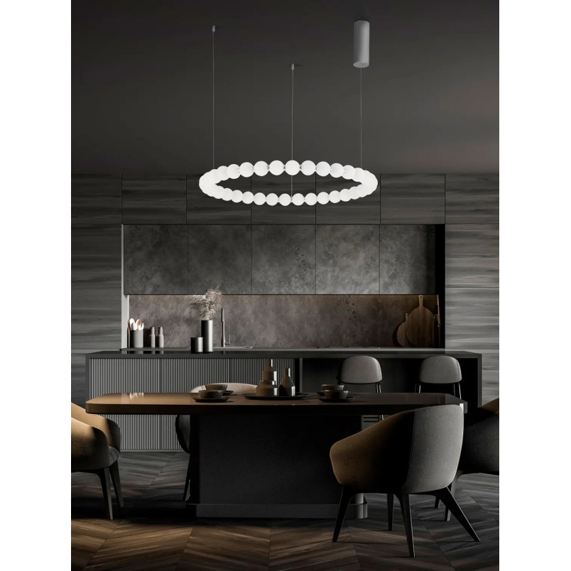 Lampa wisząca okrągła ze szklanymi kulami i pilotem Moti LED 3000K 80cm opal / chrom
