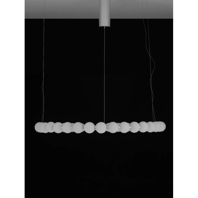 Lampa wisząca okrągła ze szklanymi kulami i pilotem Moti LED 3000K 80cm opal / chrom