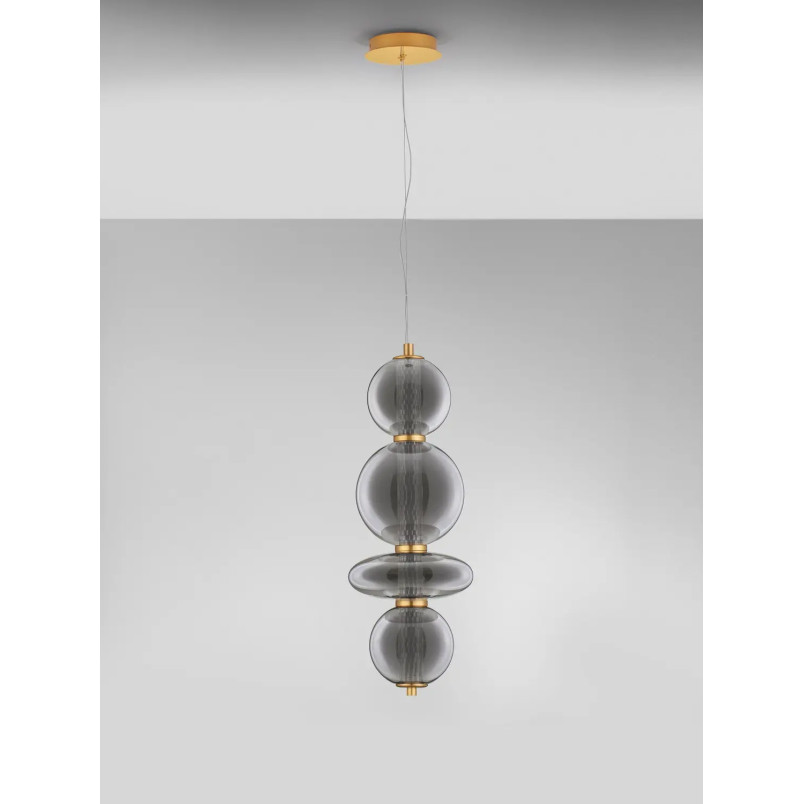 Lampa wisząca szklana modern Vayn LED 3000K 25,5cm szare szkło dymione / złoty mosiądz szczotkowany