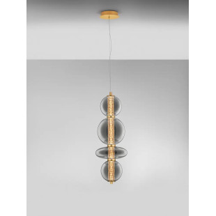 Lampa wisząca szklana modern Vayn LED 3000K 25,5cm szare szkło dymione / złoty mosiądz szczotkowany