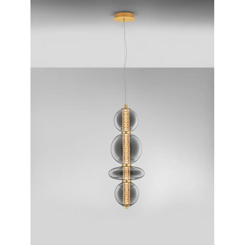 Lampa wisząca szklana modern Vayn LED 3000K 25,5cm szare szkło dymione / złoty mosiądz szczotkowany