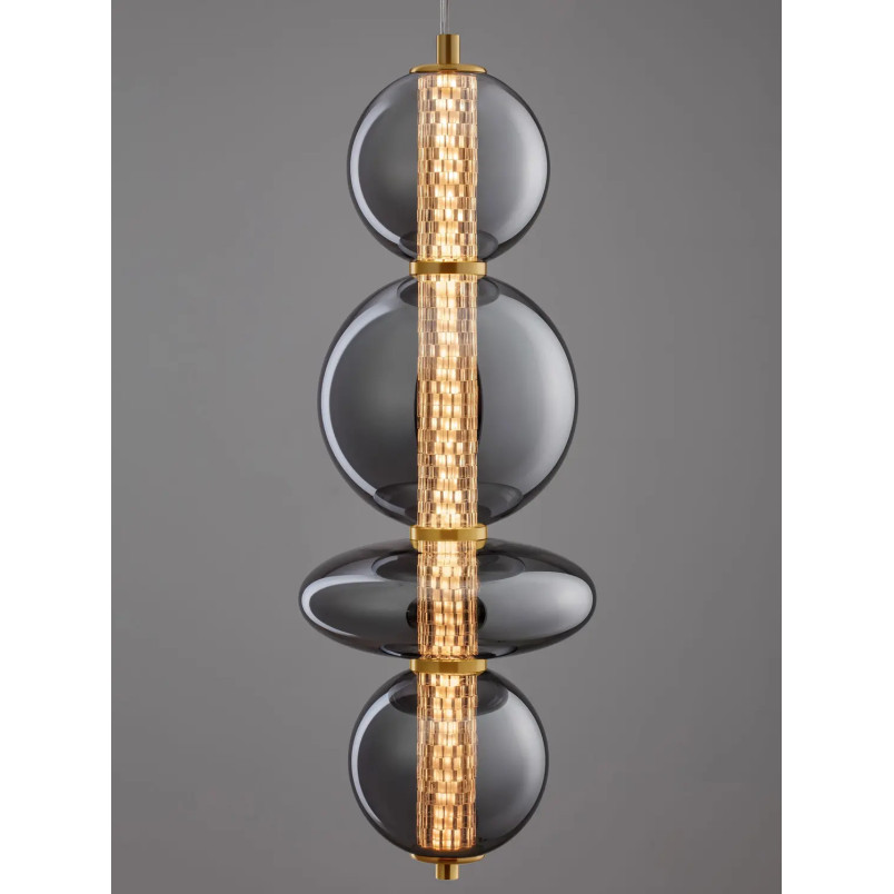 Lampa wisząca szklana modern Vayn LED 3000K 25,5cm szare szkło dymione / złoty mosiądz szczotkowany