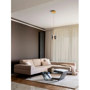 Lampa wisząca szklana kula Vayn LED 3000K 22cm szare szkło dymione / złoty mosiądz szczotkowany