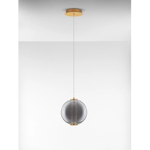 Lampa wisząca szklana kula Vayn LED 3000K 22cm szare szkło dymione / złoty mosiądz szczotkowany