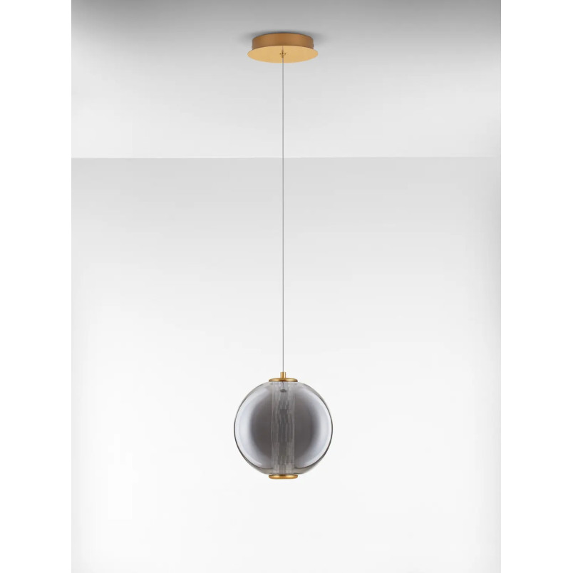 Lampa wisząca szklana kula Vayn LED 3000K 22cm szare szkło dymione / złoty mosiądz szczotkowany