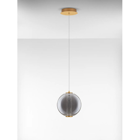 Lampa wisząca szklana kula Vayn LED 3000K 22cm szare szkło dymione / złoty mosiądz szczotkowany