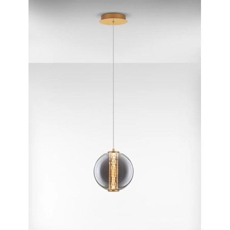 Lampa wisząca szklana kula Vayn LED 3000K 22cm szare szkło dymione / złoty mosiądz szczotkowany