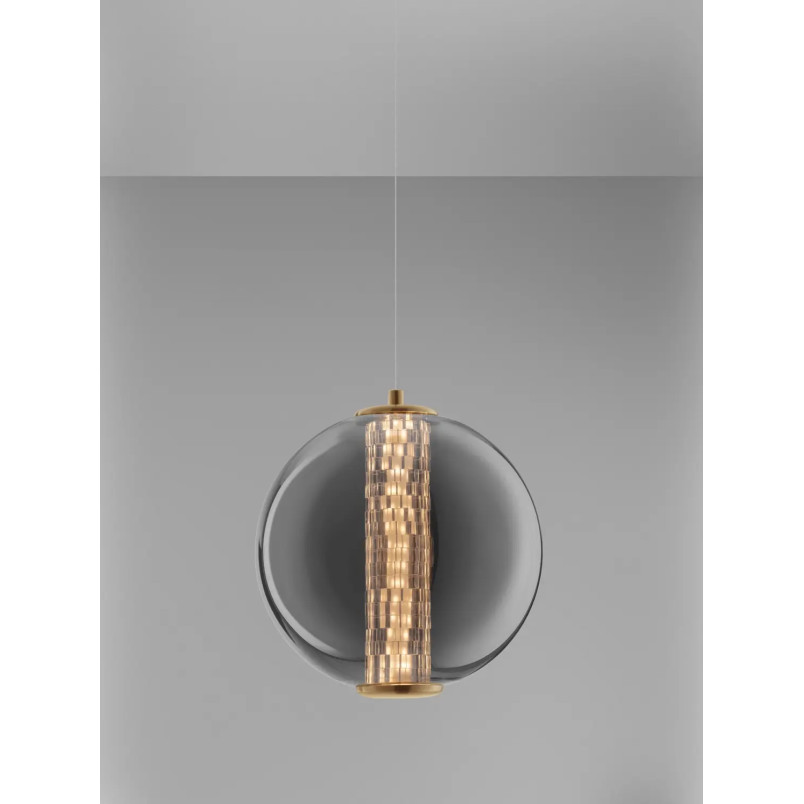 Lampa wisząca szklana kula Vayn LED 3000K 22cm szare szkło dymione / złoty mosiądz szczotkowany