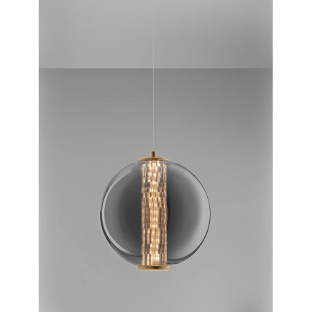 Lampa wisząca szklana kula Vayn LED 3000K 22cm szare szkło dymione / złoty mosiądz szczotkowany