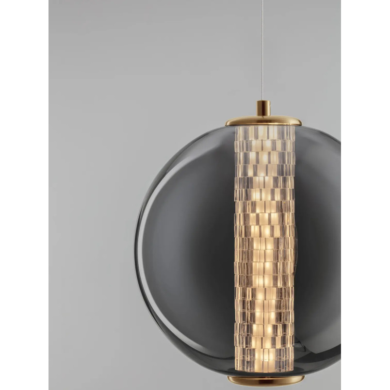 Lampa wisząca szklana kula Vayn LED 3000K 22cm szare szkło dymione / złoty mosiądz szczotkowany