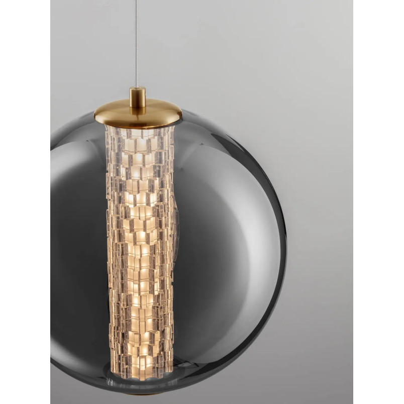 Lampa wisząca szklana kula Vayn LED 3000K 22cm szare szkło dymione / złoty mosiądz szczotkowany