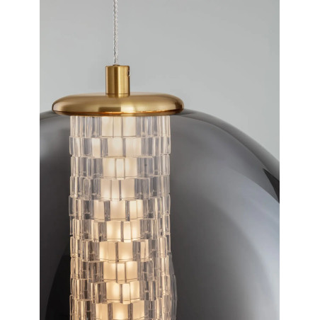 Lampa wisząca szklana kula Vayn LED 3000K 22cm szare szkło dymione / złoty mosiądz szczotkowany