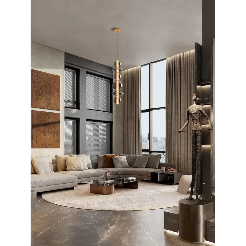 Lampa wisząca szklana modern Vayn II LED 3000K 25,5cm szare szkło dymione / złoty mosiądz szczotkowany