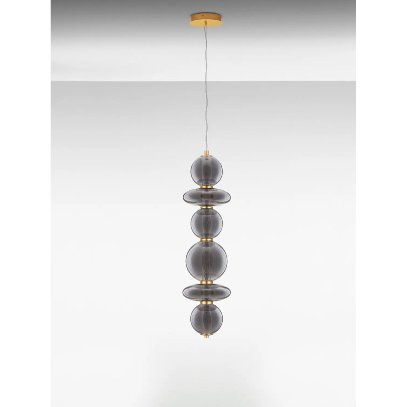 Lampa wisząca szklana modern Vayn II LED 3000K 25,5cm szare szkło dymione / złoty mosiądz szczotkowany