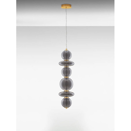 Lampa wisząca szklana modern Vayn II LED 3000K 25,5cm szare szkło dymione / złoty mosiądz szczotkowany