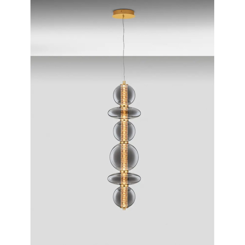 Lampa wisząca szklana modern Vayn II LED 3000K 25,5cm szare szkło dymione / złoty mosiądz szczotkowany