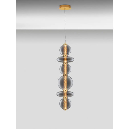 Lampa wisząca szklana modern Vayn II LED 3000K 25,5cm szare szkło dymione / złoty mosiądz szczotkowany