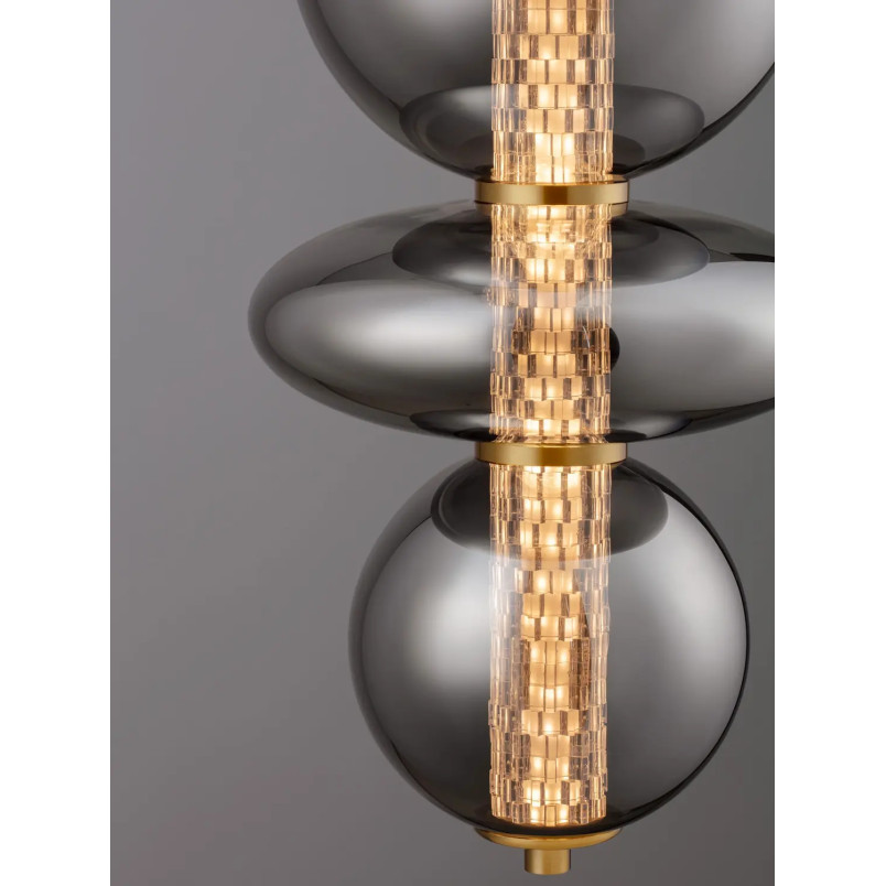 Lampa wisząca szklana modern Vayn II LED 3000K 25,5cm szare szkło dymione / złoty mosiądz szczotkowany