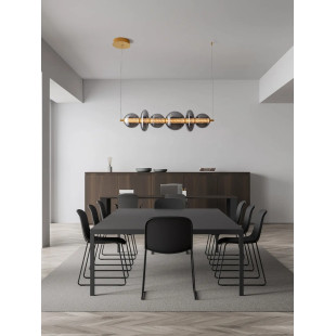 Lampa wisząca szklana podłużna Vayn LED 3000K 111cm szare szkło dymione / złoty mosiądz szczotkowany