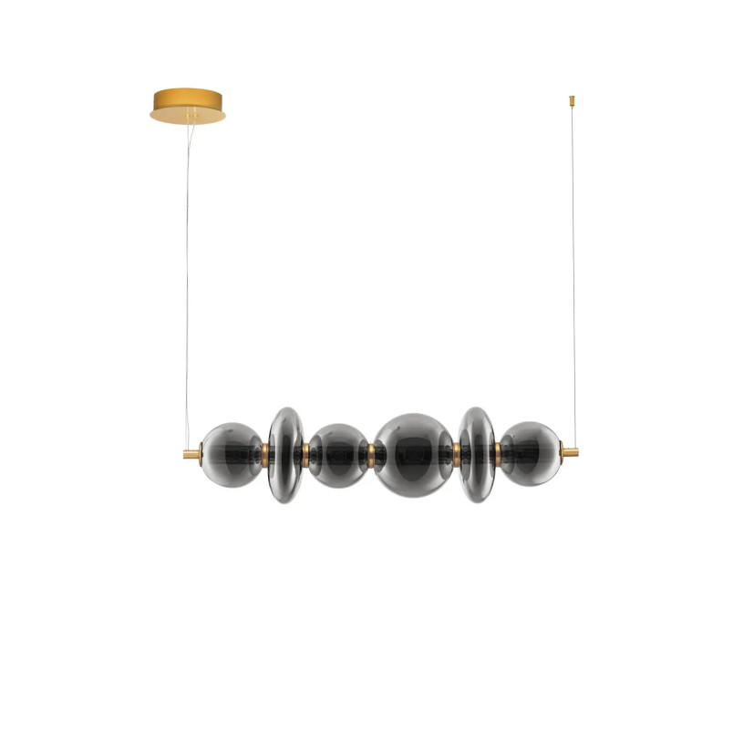 Lampa wisząca szklana podłużna Vayn LED 3000K 111cm szare szkło dymione / złoty mosiądz szczotkowany