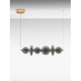 Lampa wisząca szklana podłużna Vayn LED 3000K 111cm szare szkło dymione / złoty mosiądz szczotkowany