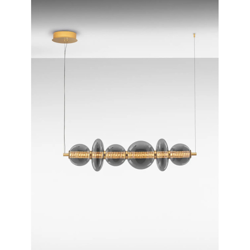 Lampa wisząca szklana podłużna Vayn LED 3000K 111cm szare szkło dymione / złoty mosiądz szczotkowany