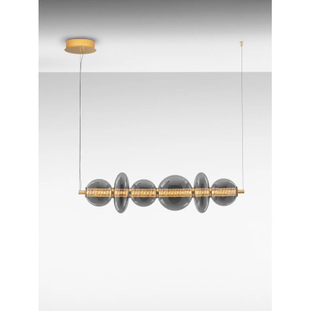 Lampa wisząca szklana podłużna Vayn LED 3000K 111cm szare szkło dymione / złoty mosiądz szczotkowany