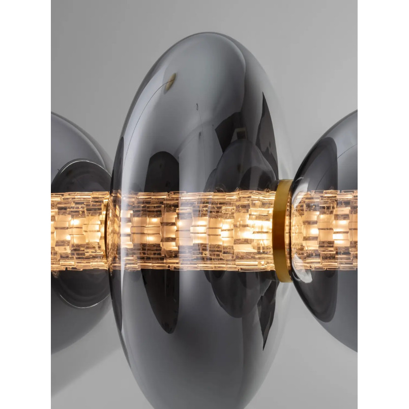 Lampa wisząca szklana podłużna Vayn LED 3000K 111cm szare szkło dymione / złoty mosiądz szczotkowany