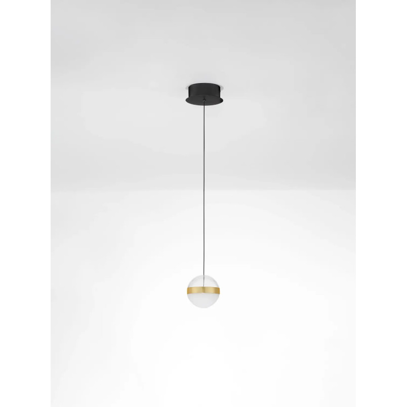Lampa wisząca kula Zamo 14cm LED 3000K czarny / złoty mosiądz / alabaster / przeźroczysty