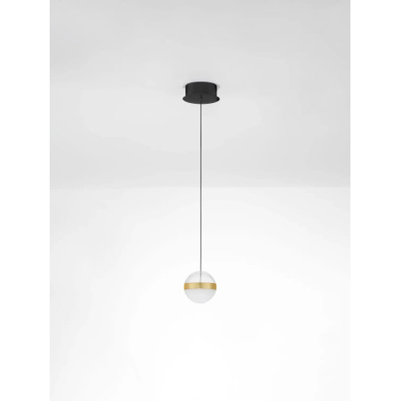 Lampa wisząca kula Zamo 14cm LED 3000K czarny / złoty mosiądz / alabaster / przeźroczysty