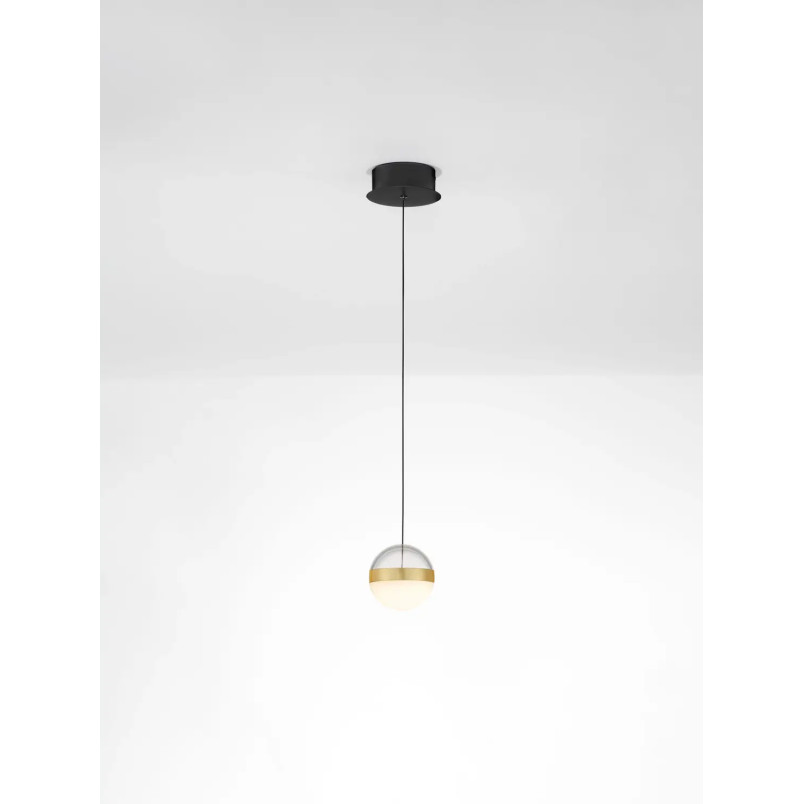 Lampa wisząca kula Zamo 14cm LED 3000K czarny / złoty mosiądz / alabaster / przeźroczysty