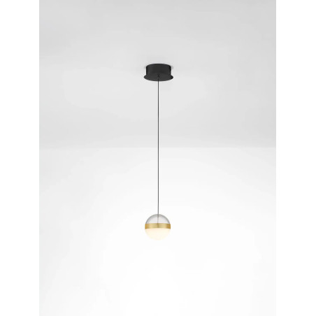 Lampa wisząca kula Zamo 14cm LED 3000K czarny / złoty mosiądz / alabaster / przeźroczysty