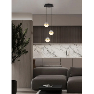 Lampa 3 kule wiszące Zamo 25cm LED 3000K czarny / złoty mosiądz / alabaster / przeźroczysty
