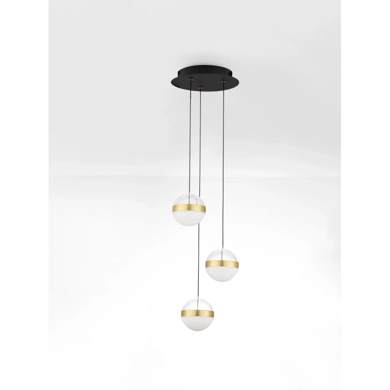 Lampa 3 kule wiszące Zamo 25cm LED 3000K czarny / złoty mosiądz / alabaster / przeźroczysty