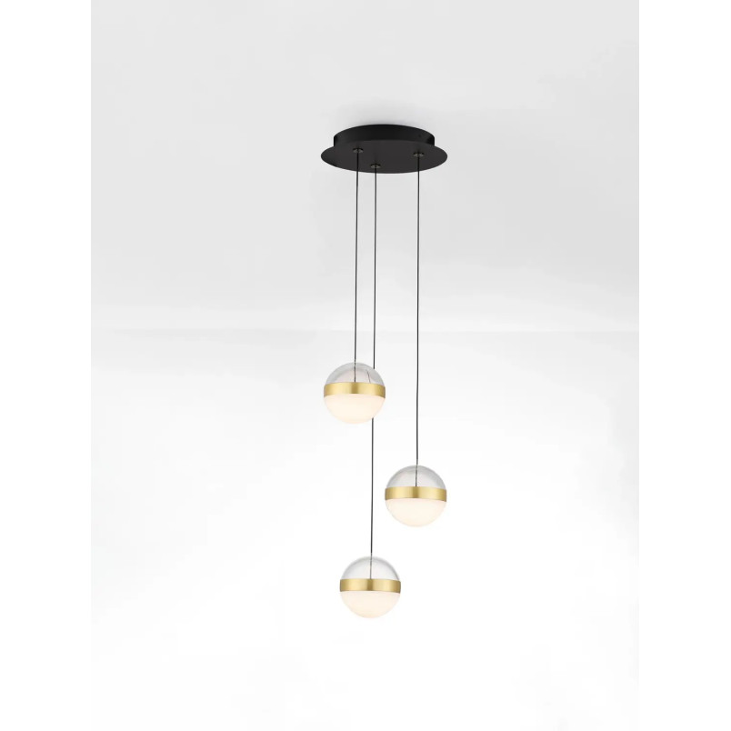 Lampa 3 kule wiszące Zamo 25cm LED 3000K czarny / złoty mosiądz / alabaster / przeźroczysty