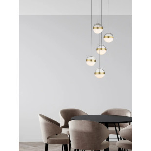Lampa 5 kul wiszących Zamo 33cm LED 3000K czarny / złoty mosiądz / alabaster / przeźroczysty