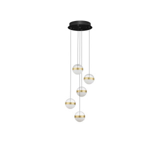 Lampa 5 kul wiszących Zamo 33cm LED 3000K czarny / złoty mosiądz / alabaster / przeźroczysty
