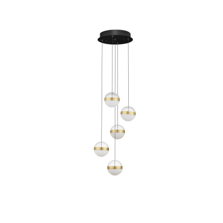 Lampa 5 kul wiszących Zamo 33cm LED 3000K czarny / złoty mosiądz / alabaster / przeźroczysty
