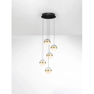 Lampa 5 kul wiszących Zamo 33cm LED 3000K czarny / złoty mosiądz / alabaster / przeźroczysty