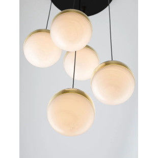Lampa 5 kul wiszących Zamo 33cm LED 3000K czarny / złoty mosiądz / alabaster / przeźroczysty