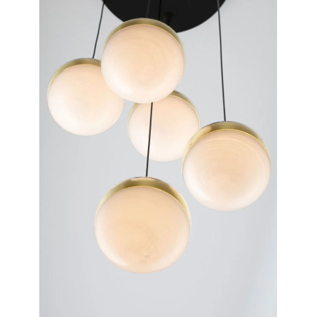 Lampa 5 kul wiszących Zamo 33cm LED 3000K czarny / złoty mosiądz / alabaster / przeźroczysty