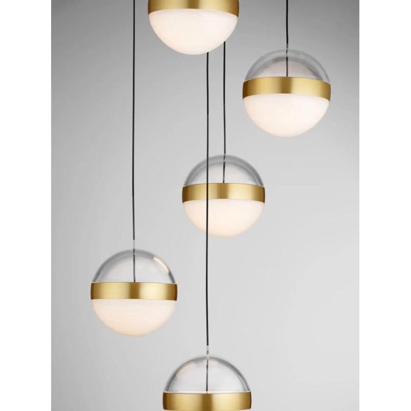 Lampa 5 kul wiszących Zamo 33cm LED 3000K czarny / złoty mosiądz / alabaster / przeźroczysty