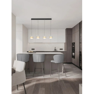 Lampa 4 kule wiszące na listwie Zamo 25cm LED 3000K czarny / złoty mosiądz / alabaster / przeźroczysty