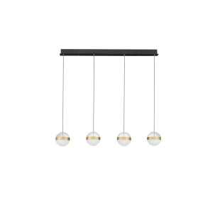 Lampa 4 kule wiszące na listwie Zamo 25cm LED 3000K czarny / złoty mosiądz / alabaster / przeźroczysty